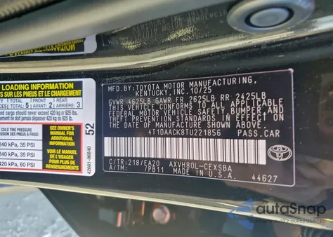 2026 Toyota Camry Xse z USA, uszkodzony, nr VIN 4T1DAACK8TU221856